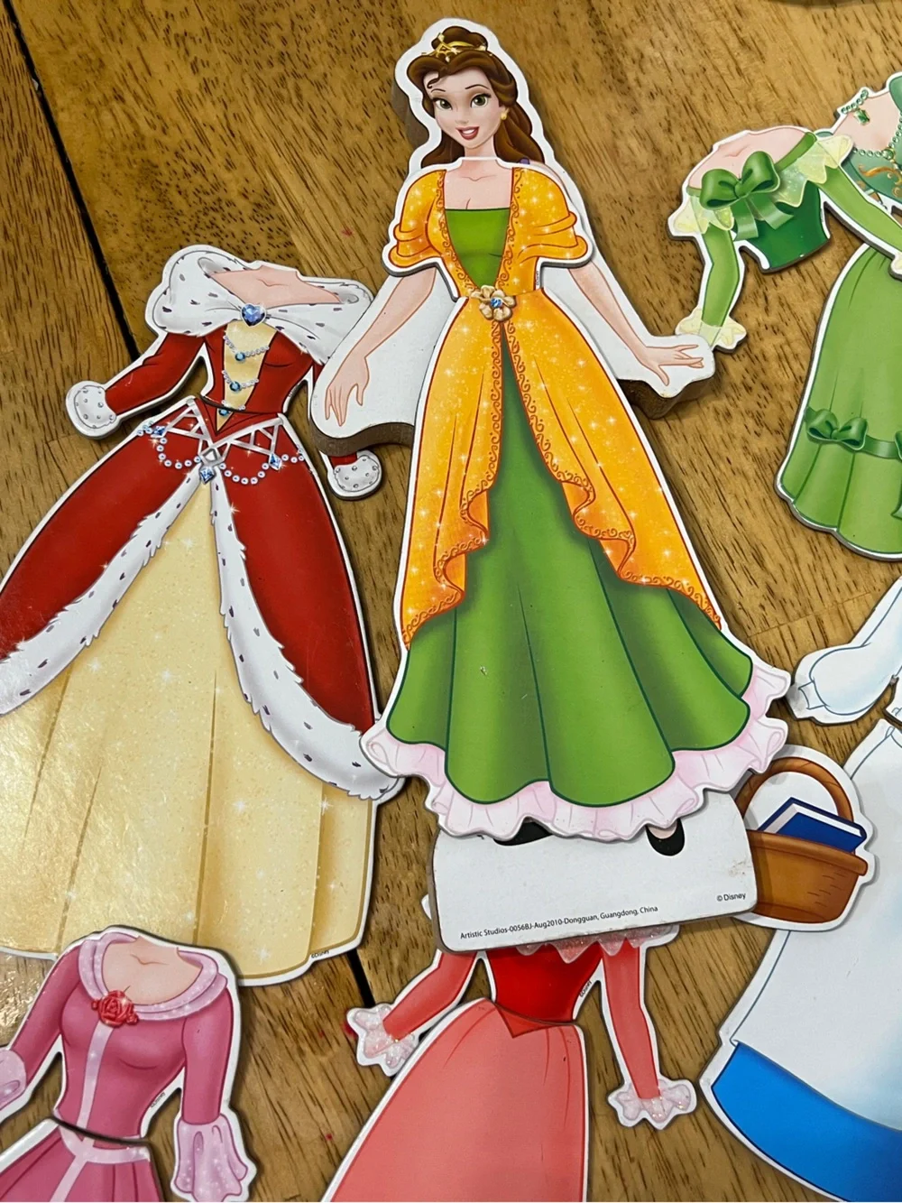 Disney Princess Wooden Magnetic Dress-Up Doll Set - Belle & Cinderella - EUC